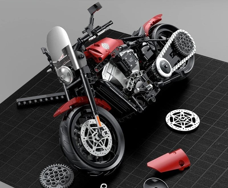 Motos vintages en briques de construction