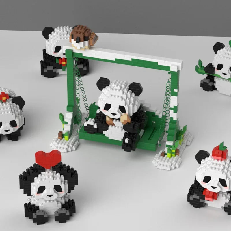 Pandas mignons en briques de construction