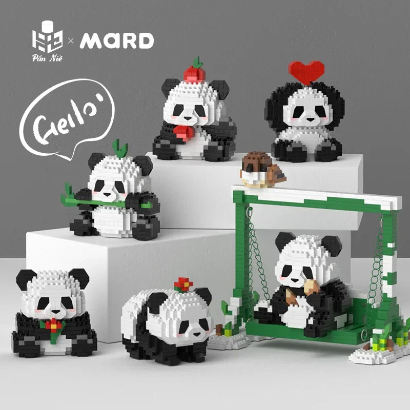 Pandas mignons en briques de construction