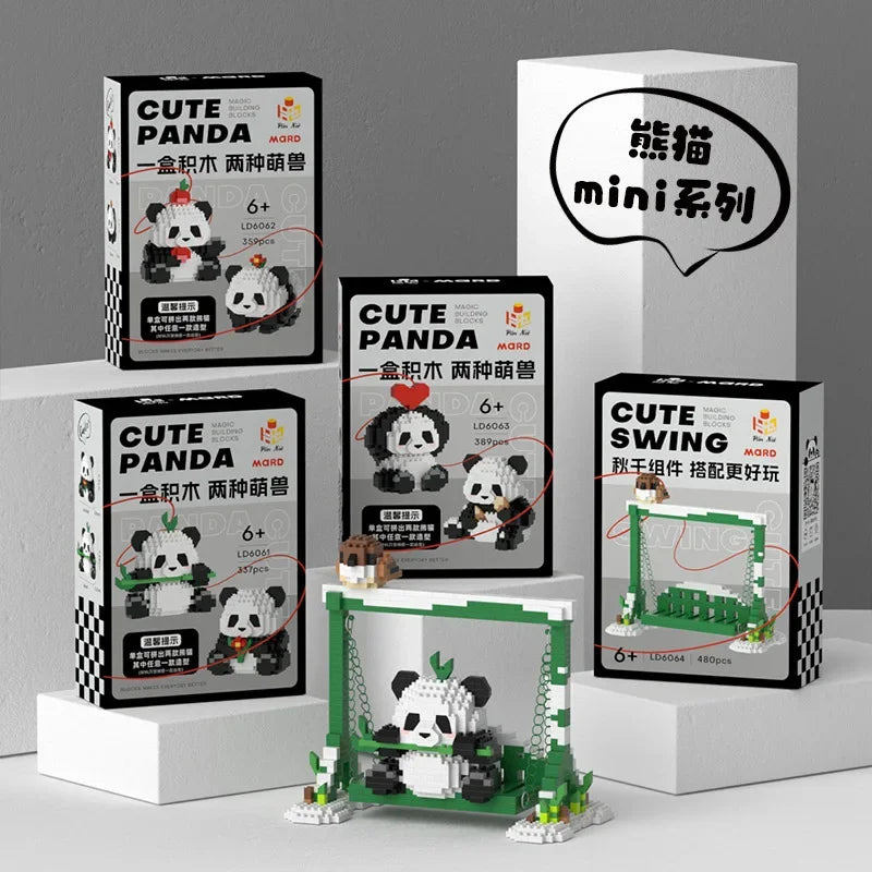 Pandas mignons en briques de construction