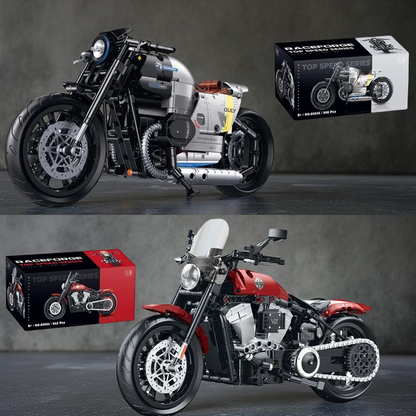 Motos vintages en briques de construction