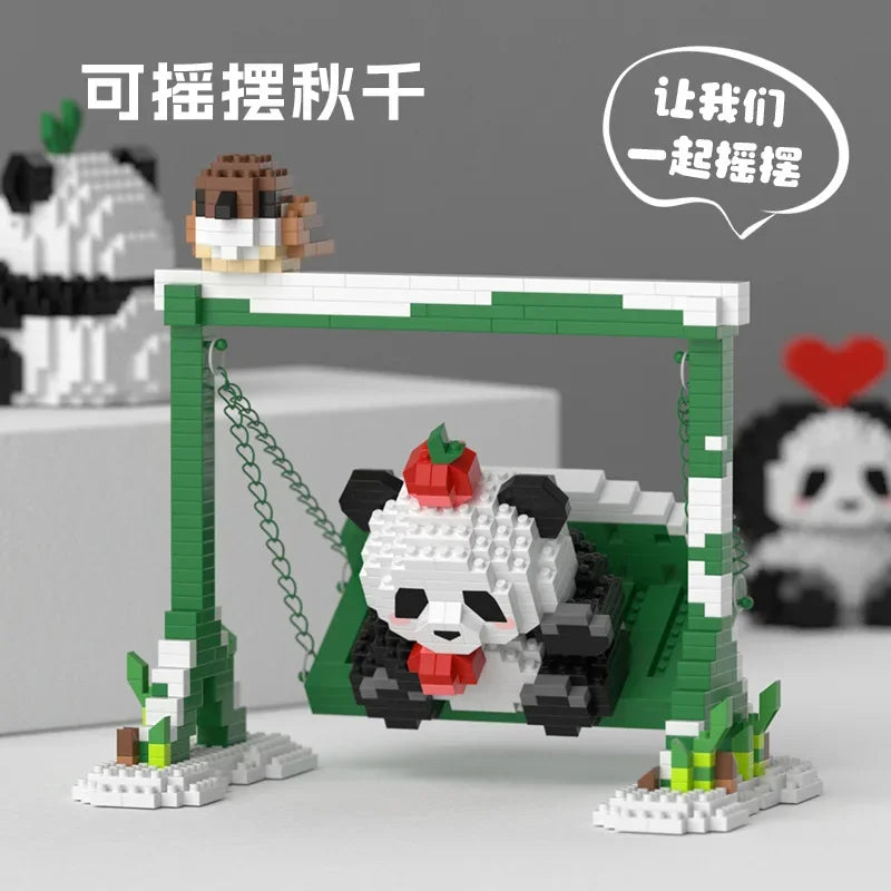 Pandas mignons en briques de construction