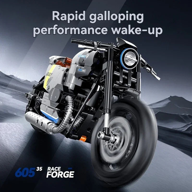 Motos vintages en briques de construction