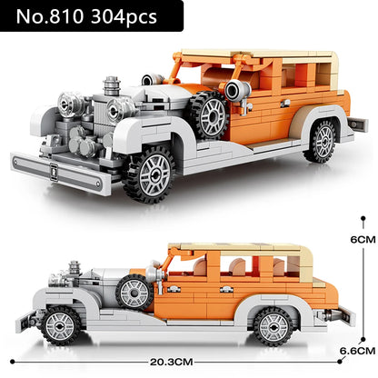 Voitures de sport de plusieurs époques en briques de construction